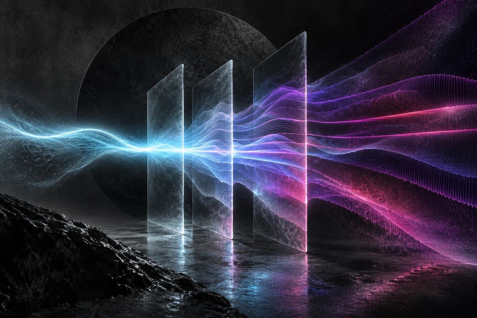 Illustrative cover art for ExoAVT: audiovisual motion, color, and signal processing.
