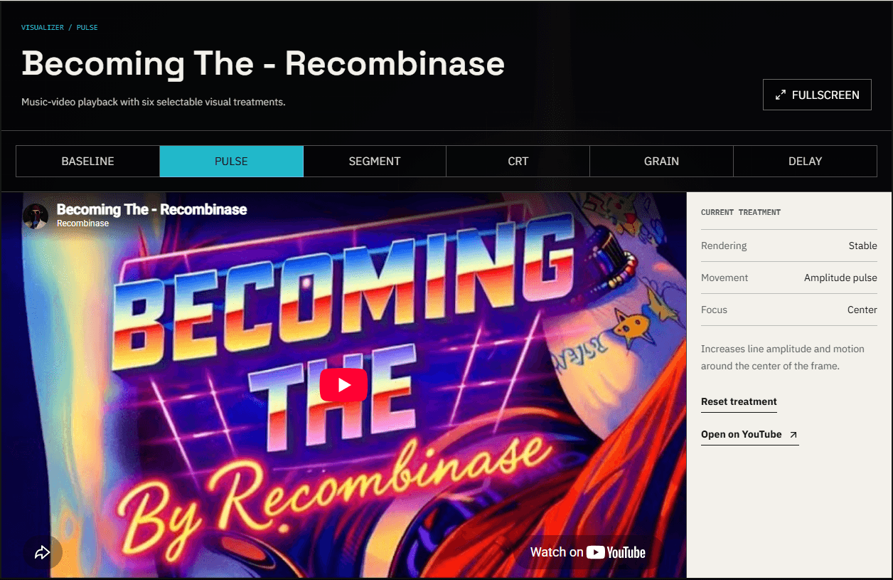 Recombinase Visualizer playing Becoming The with Pulse treatment controls